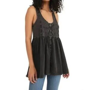 Free People Brooke Tunic Top in Washed Black